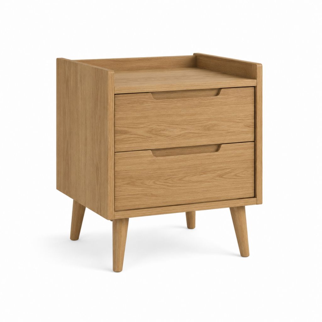 Table de chevet 2 tiroirs chêne MDF plaqué rectangulaire 45 x 35 x 60 cm