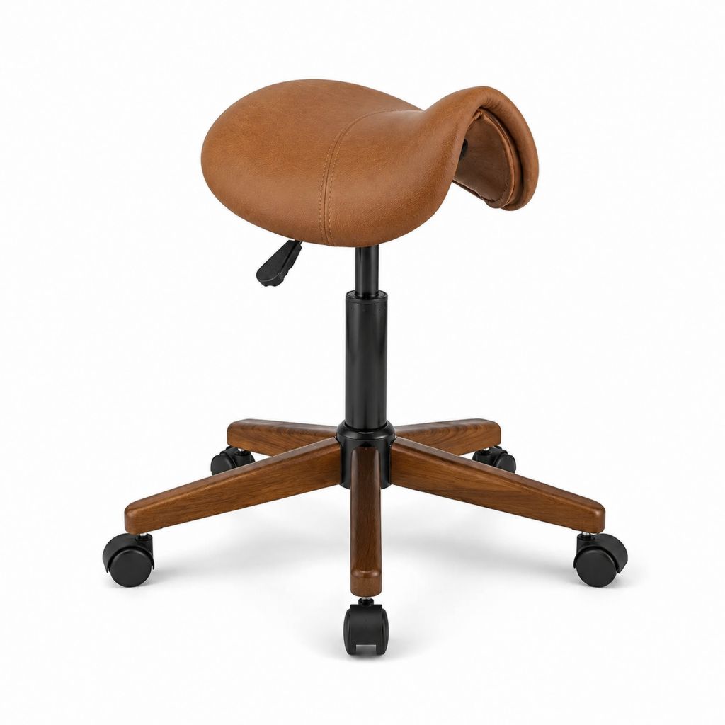 Tabouret de bureau à roulettes réglable en hauteur marron en microfibre synthétique 52 x 52 x 47-59 cm