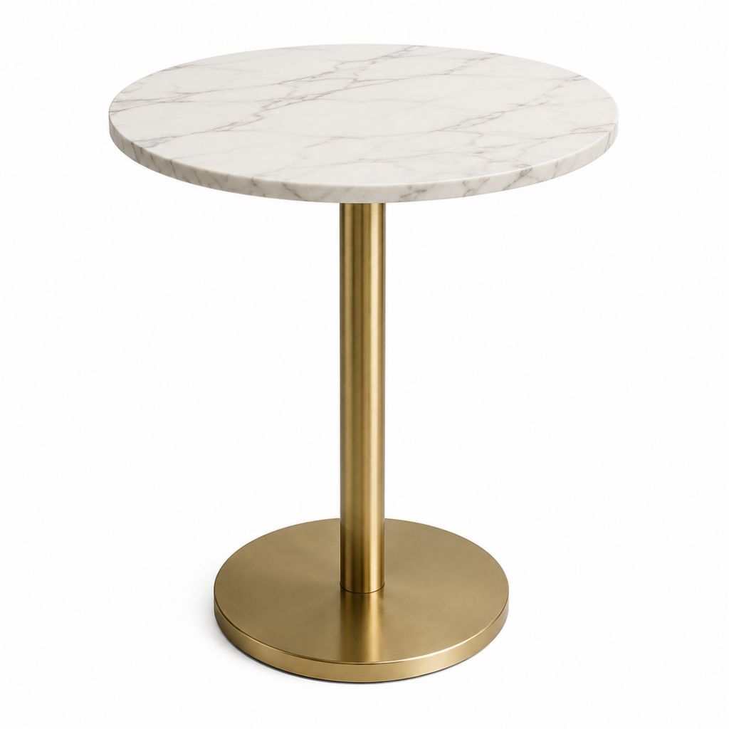 Table de bar ronde blanche effet marbre et dorée en acier inoxydable 60 x 75 cm