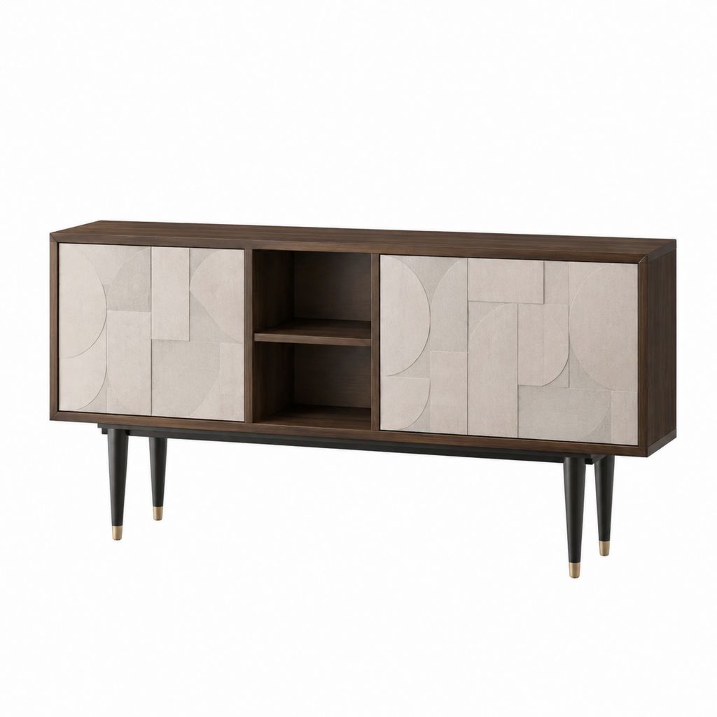 Meuble TV 4 portes brun foncé et beige en MDF 180 x 40 x 75 cm