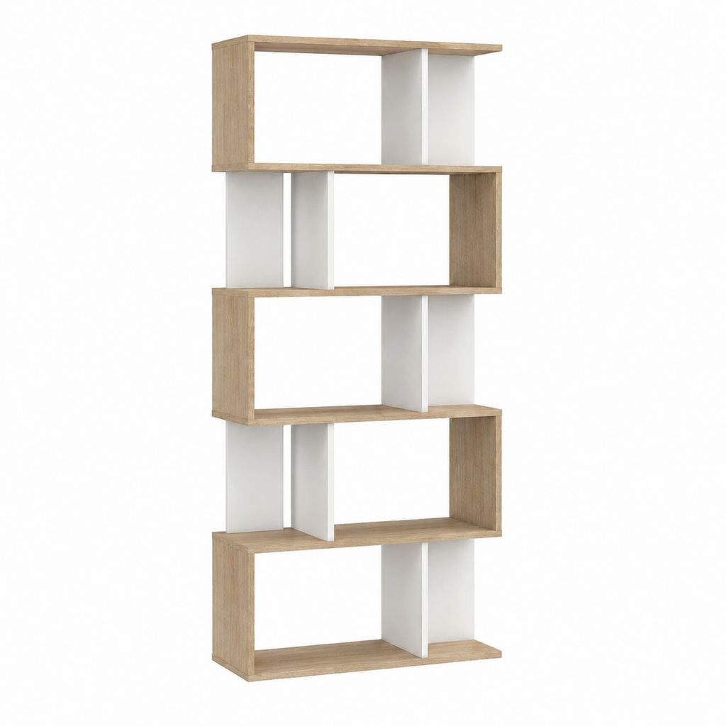Bibliothèque étagère sur pied chêne clair et blanc en panneaux de particules 60 x 24 x 180 cm