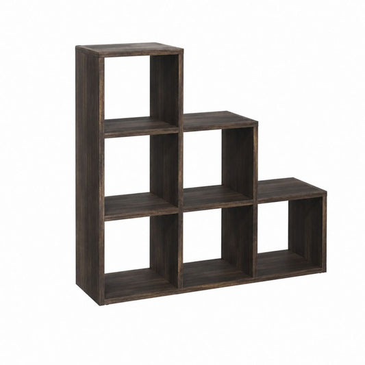 Étagère escalier 6 niches marron foncé en panneaux de particules 90 x 30 x 90 cm