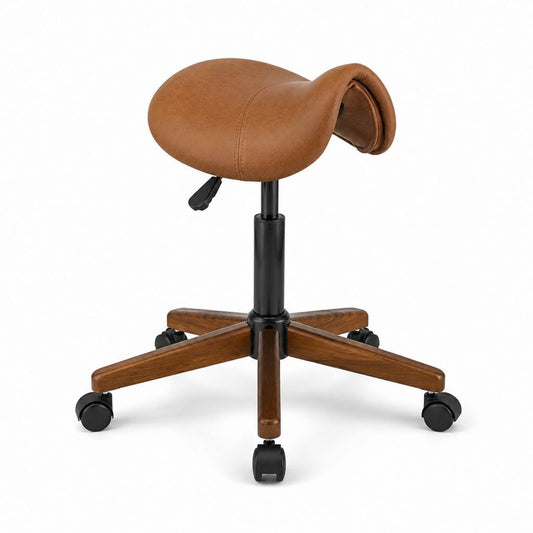 Tabouret de bureau à roulettes réglable en hauteur marron en microfibre synthétique 52 x 52 x 47-59 cm