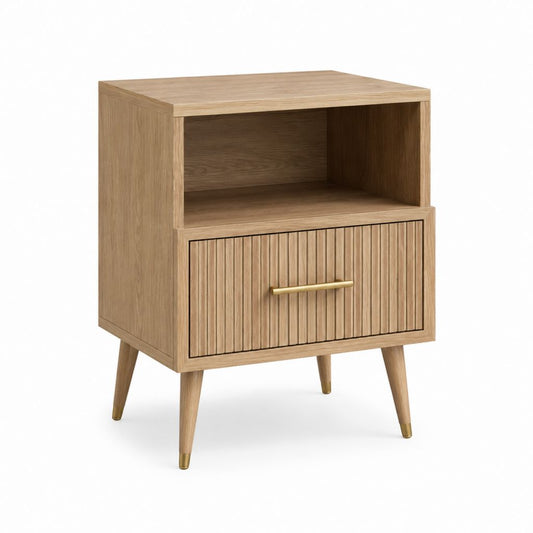 Table de chevet 1 tiroir avec niche ouverte chêne clair MDF plaqué chêne rectangulaire 45 x 40 x 60 cm