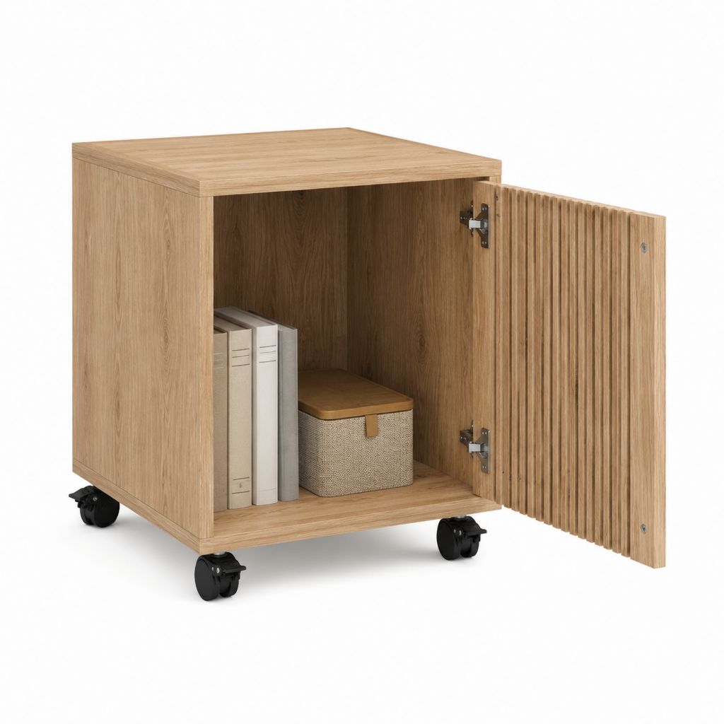 Table de chevet à roulettes chêne en panneaux MDF 40 x 40 x 50 cm avec porte