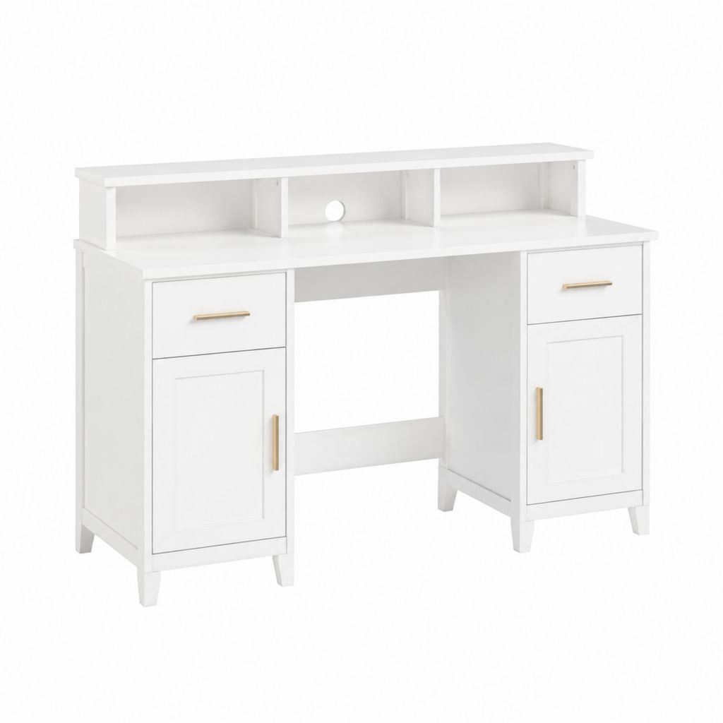 Bureau classique blanc en panneaux MDF rectangulaire avec rangement 120 x 60 x 95 cm