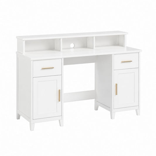 Bureau classique blanc en panneaux MDF rectangulaire avec rangement 120 x 60 x 95 cm