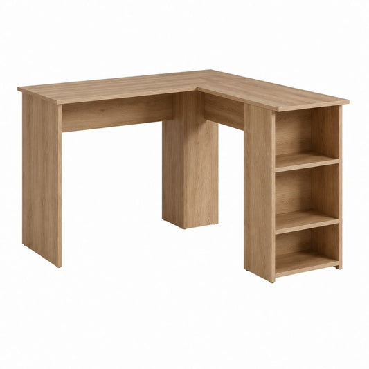 Bureau d'angle avec étagères chêne clair en panneaux de particules 120 x 120 x 74 cm