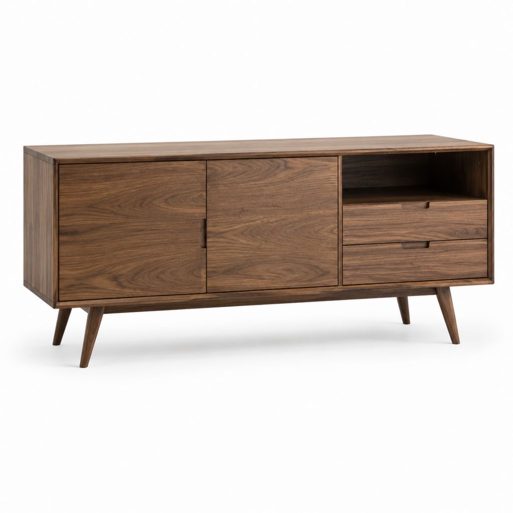 Meuble TV rectangulaire brun noyer en MDF plaqué noyer 180 x 45 x 75 cm
