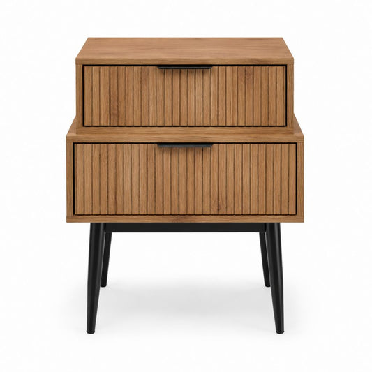 Table de chevet à 2 tiroirs marron en MDF plaqué noyer 60 x 40 x 65 cm