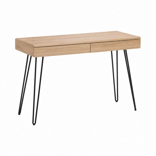 Bureau classique avec 2 tiroirs chêne clair MDF plaqué chêne rectangulaire 120 x 60 x 75 cm