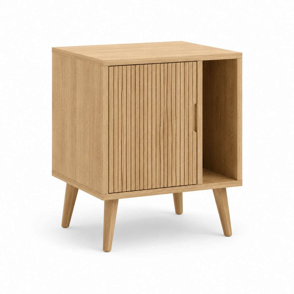 Table de chevet à porte coulissante chêne plaqué MDF rectangulaire 60 x 40 x 65 cm