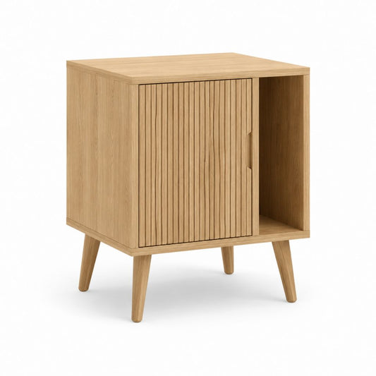 Table de chevet à porte coulissante chêne plaqué MDF rectangulaire 60 x 40 x 65 cm