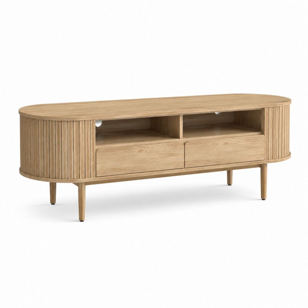 Meuble TV ovale chêne clair en MDF plaqué chêne 180 x 40 x 60 cm
