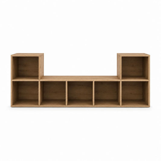 Meuble TV bas à 7 niches chêne naturel en panneaux MDF mélaminés rectangulaire 180 x 35 x 75 cm