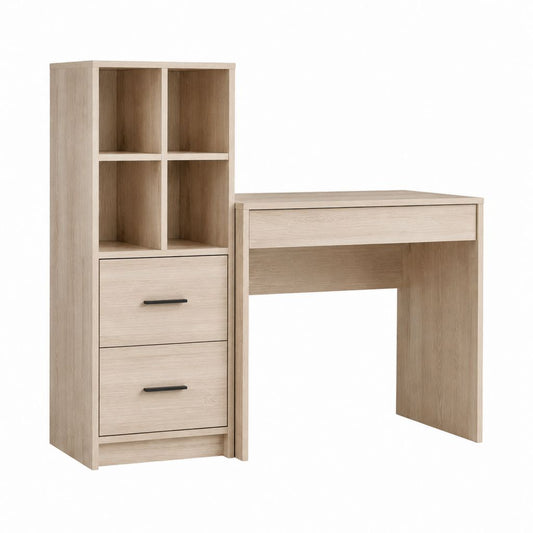 Bureau droit avec colonne de rangement chêne clair en panneaux de particules mélaminés 160 x 50 x 160 cm