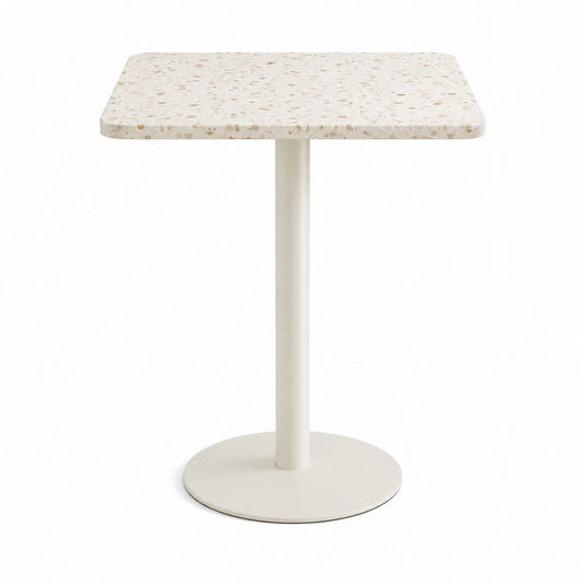 Table de bar carrée beige effet terrazzo avec piètement en acier 70 x 70 x 105 cm